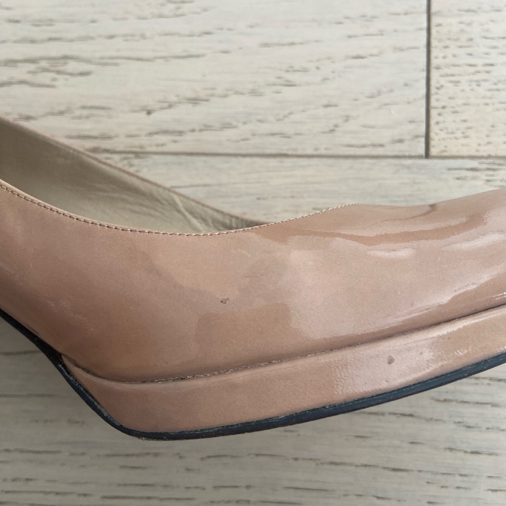 Stuart Weitzman Nude Patent Platform Pumps 8.5 Beige Classic Heels - Picture 10 of 10